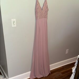 Lulus Elegant Lace Evening Gown in Mauve